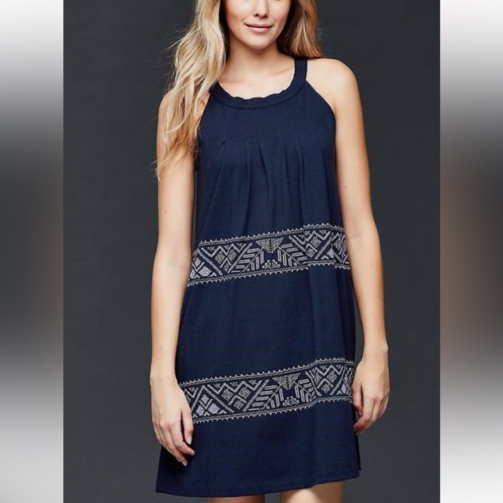 GAP Navy Pleated Detail Sleeveless Dress